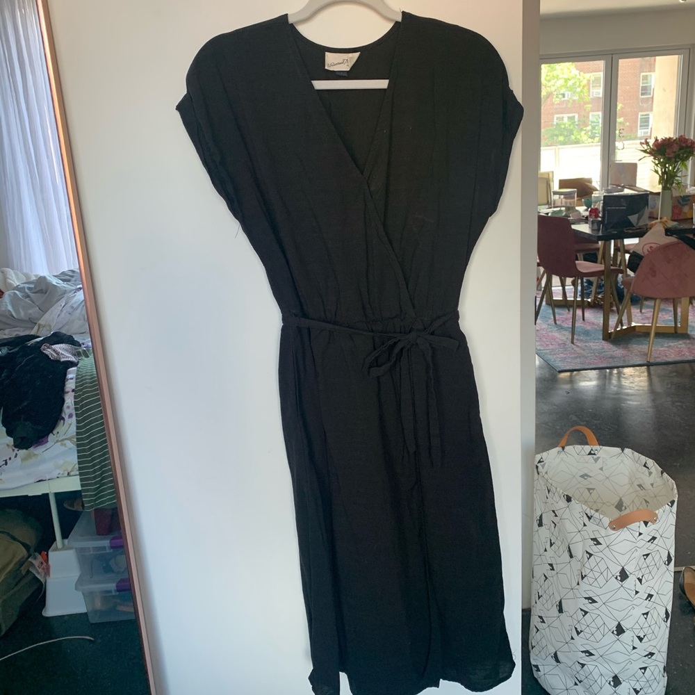Universal Thread Gauzy Black Faux Wrap Dress - S